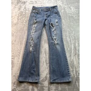 Womens Bootcut Distressed Blue Jeans Sz 7 Z. Co. Boho‎ Low Rise Western Cowgirl
